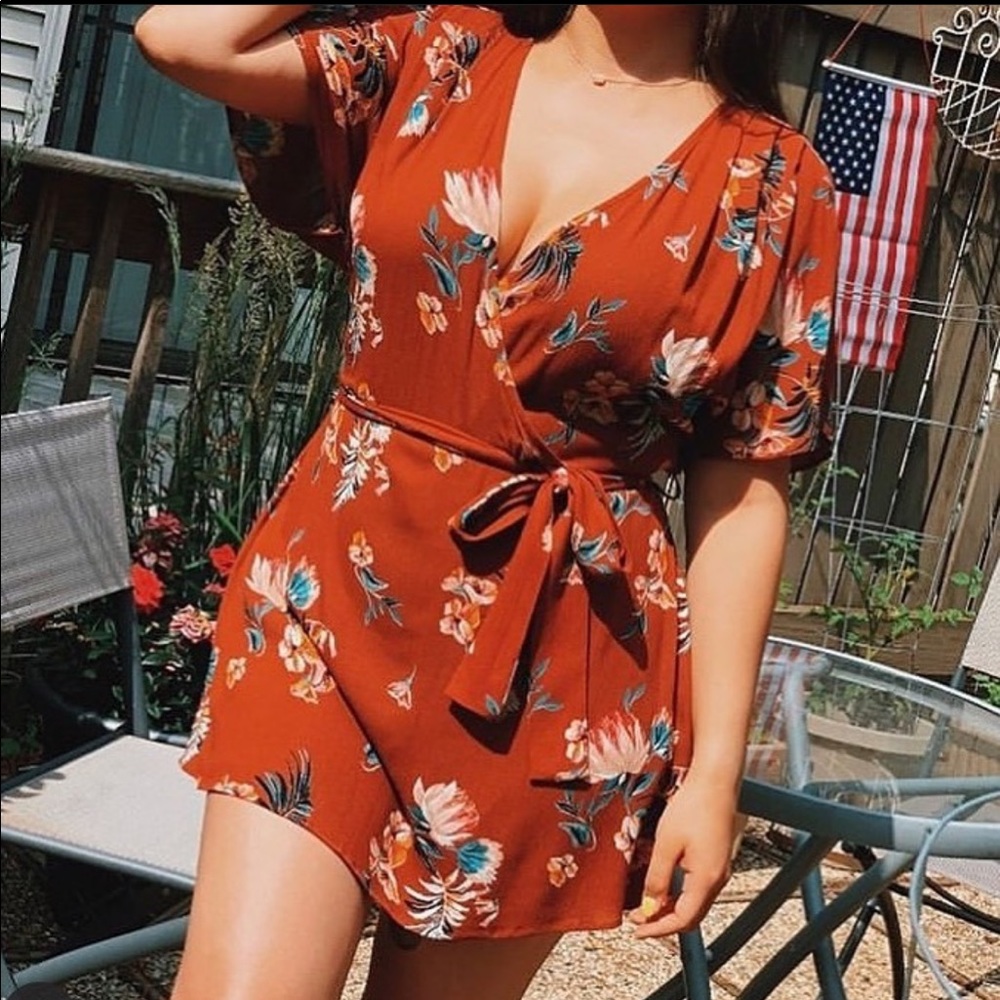 Floral orange romper